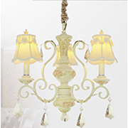 Đèn Chùm Châu Âu bán cổ điển, 3 chao vải vàng nhạt CH0268/3 Ø510xH450