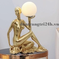 Đèn để bàn cô gái vàng cầm quả cầu trắng B 6176A Ø300xH500