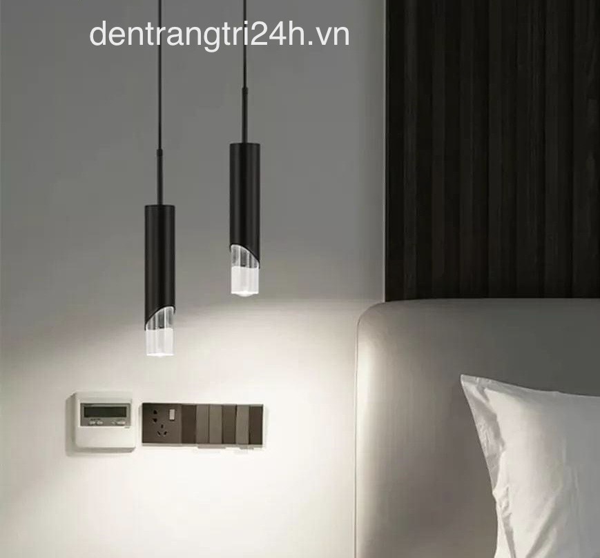 Đèn Thả đơn ống tròn đen đầu pha lê đèn led vàng dài 30cm T-8988B Ø55xH1500