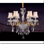 Đèn Chùm pha lê phong cách bán cổ điển 6 chao đèn bằng vải CN 8118/6 Ø750xH600+400