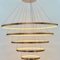 Đèn Thả 5 vòng tròn inox hồng led 3 màu dài 2,5 mét THD6289T5