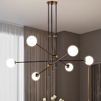 Đèn Chùm 6 quả cầu thủy tinh trắng đục TTK06