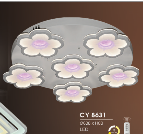 Đèn Áp Trần Led 5 bông hoa mai HP5 CY 8631 Ø600xH80