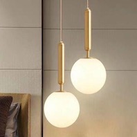 Đèn thả cầu thủy tinh đục thân vàng T-569T Ø150