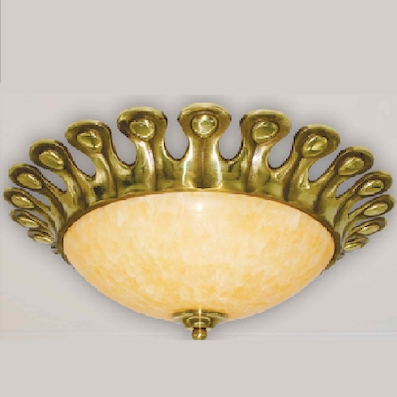 Đèn gắn trần bằng đồng chụp đá vàng tự nhiên đường kính 45cm OĐ 6014