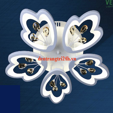 Đèn áp trần LED 3 màu 5 cánh hoa có pha lê MT-3640/5 Ø650xH100