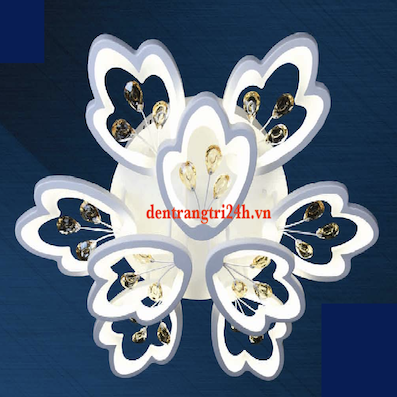 Đèn áp trần LED 3 màu 9 cánh hoa có pha lê MT-3640/9 Ø800xH100