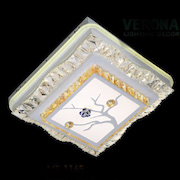 Đèn ốp trần pha lê vuông led 3 màu cạnh 50cm MT-1165 Ø500xH150