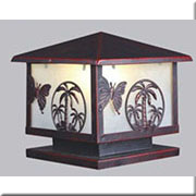 Đèn Trụ Cổng vuông màu đồng đỏ hình cây dừa có mái 6847 300x350