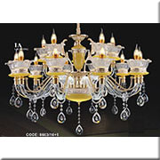 Đèn Chùm Pha Lê 2 tầng 15 chao thuỷ tinh KP4 8603/10+5 Ø980xH610