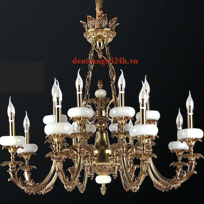 Đèn Chùm Đồng Đá 16 ngọn nến 1241/16 Ø1000x760