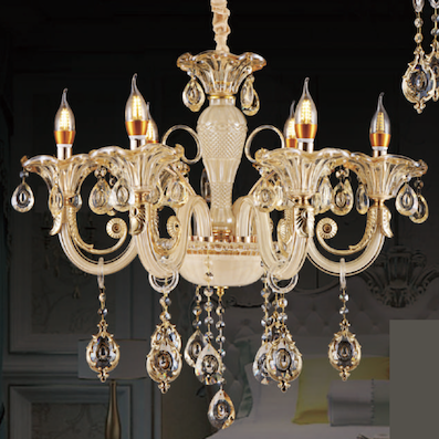 Đèn Chùm Pha Lê 6 ngọn nến cổ điển cho phòng diện tích nhỏ 9087/6 Ø620x520