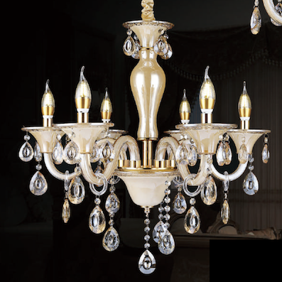 Đèn Chùm Pha Lê 6 ngọn nến cho phòng diện tích nhỏ PLN2008/6 Ø600x650