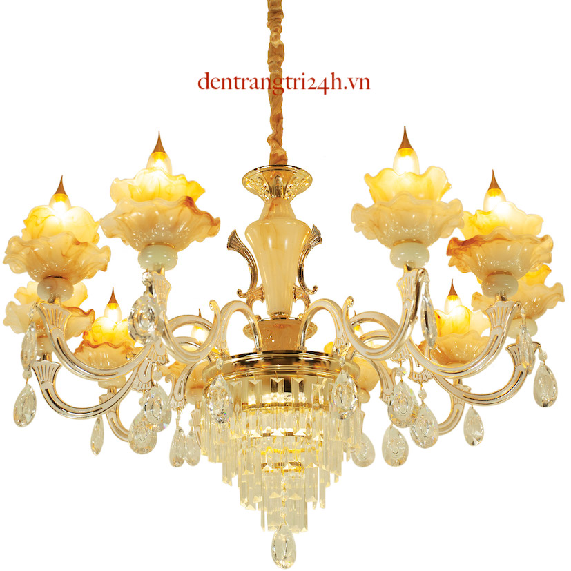 Đèn Chùm Pha Lê 10 bông hoa CNQT-96-21 Ø850xC900