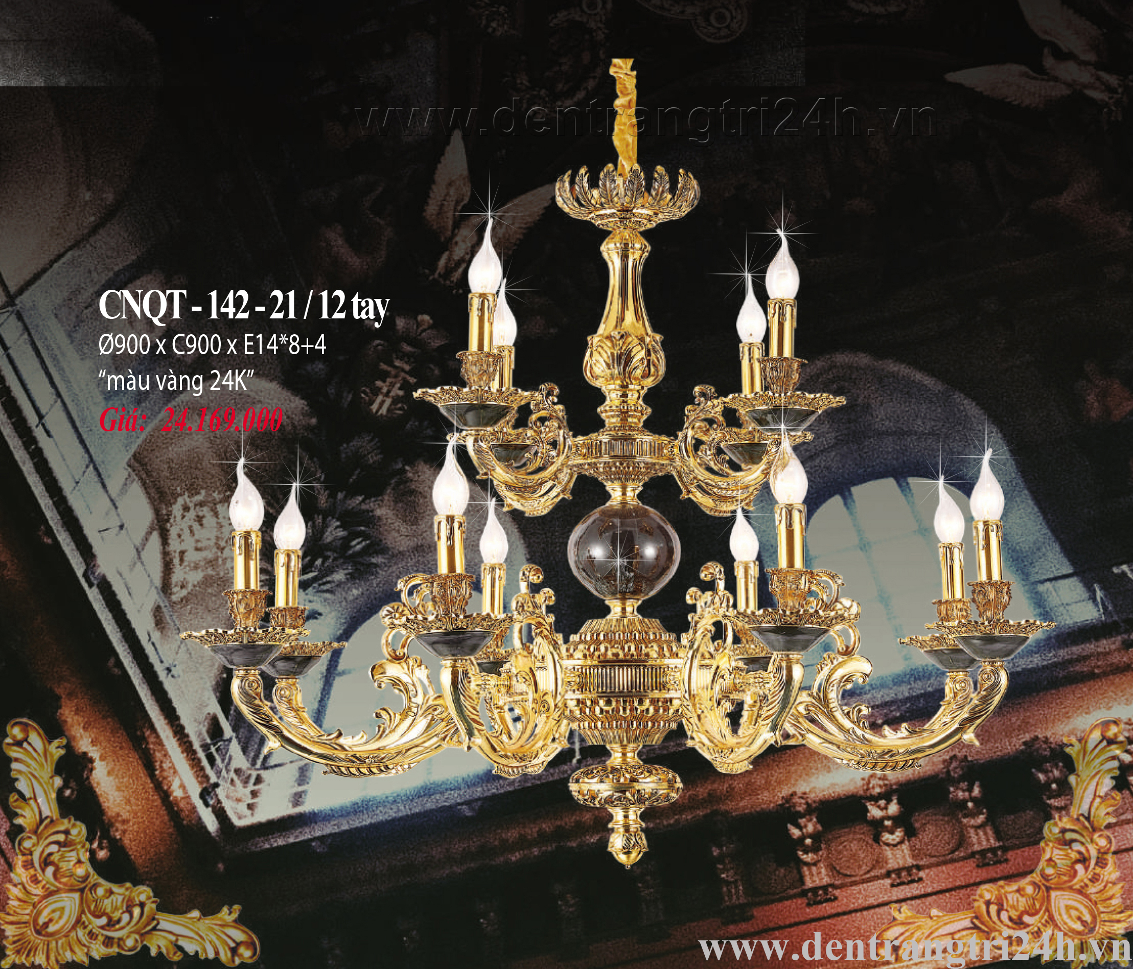 Đèn Chùm cổ điển 12 ngọn nến CNQT-142-21/12TAY Ø900xC900