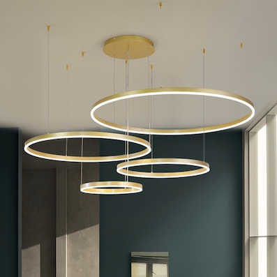 Đèn Thả 4 vòng tròn led thân vàng THD7046 VANG Ø200x400x600x800