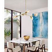 Đèn Chùm hiện đại thân vàng, 5 chao thủy tinh màu trà ĐT-2705/5-GD Ø700