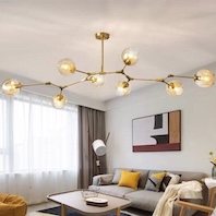 Đèn Chùm hiện đại thân vàng 8 chao thủy tinh màu trà ĐT-2705/8-GD Ø1100