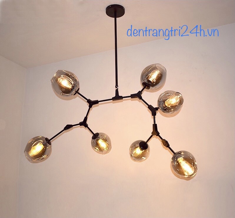 Đèn Chùm hiện đại thân đen 7 chao thủy tinh màu khói ĐT-2705/7-BK Ø900