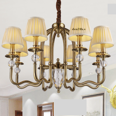 Đèn Chùm phong cách Châu Âu thân màu đồng 8 chao vải 9022-8 Ø820xH560