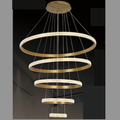 Đèn Thả 5 vòng tròn led 3 màu thân vàng C220 Ø200-400-600-800-1000