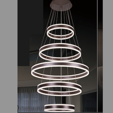 Đèn Thả 5 vòng tròn led 3 màu, thân màu nâu cafe C012 Ø400-600-800-600-400