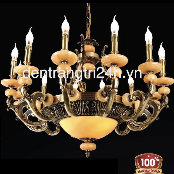 Đèn Chùm 12 ngọn nến đồng cổ điển CĐ-2060/12 Ø930xH600