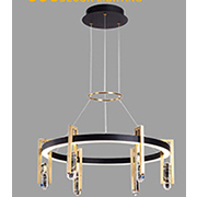 Đèn Thả Nghệ Thuật vòng tròn led có 6 đèn thân vàng + pha lê TTK122T6 Ø650