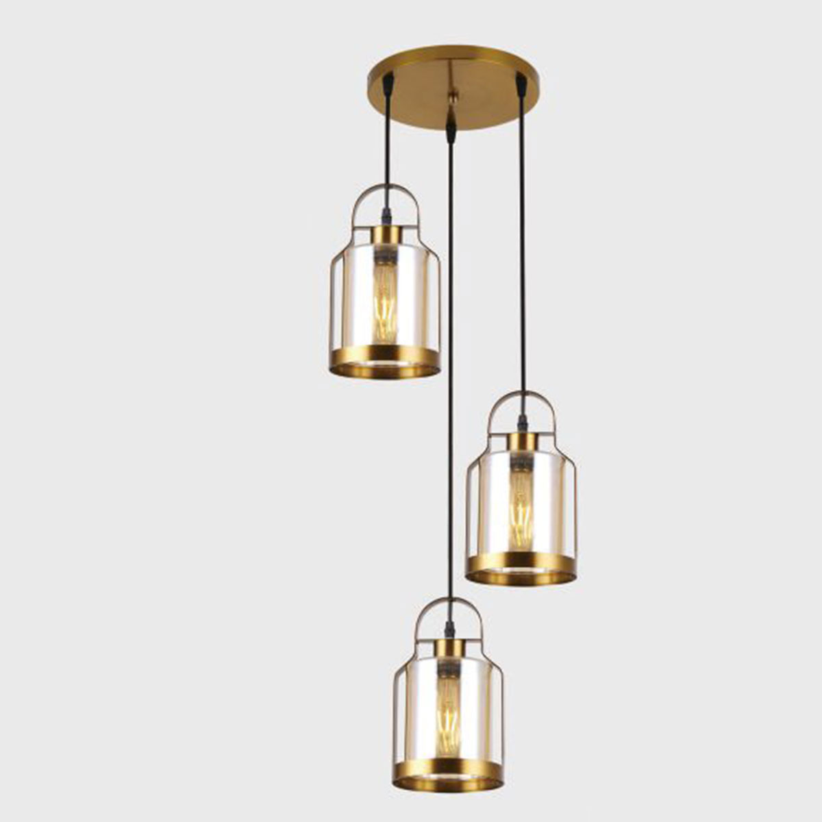 Đèn Thả Bàn Ăn 3 lồng đèn chao thủy tinh tân cổ điển DY4003/3 GAB Ø320xH1000