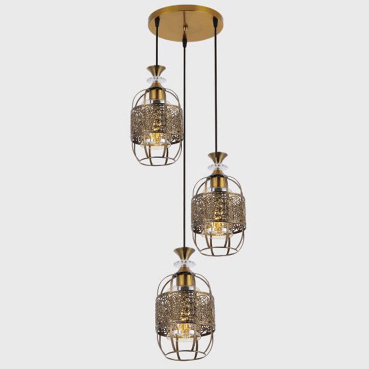 Đèn Thả Bàn Ăn 3 lồng sắt họa tiết phong cách indochine DY4021/3 GAB Ø320xH1000