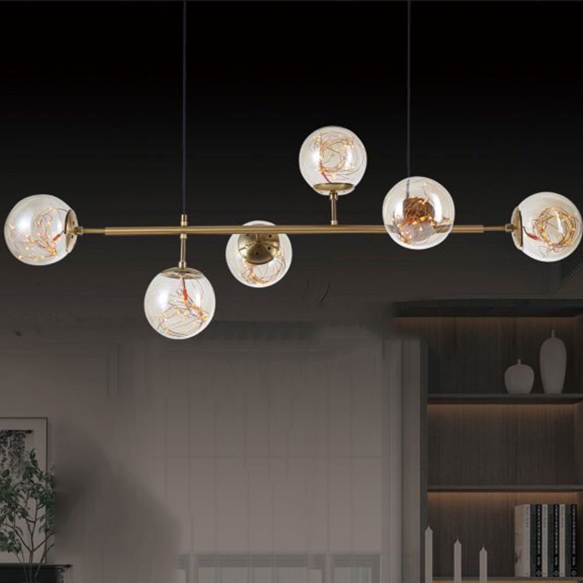 Đèn Thả 6 cầu thuỷ tinh dài 80cm DY4055/6 GAB Ø800xH1000