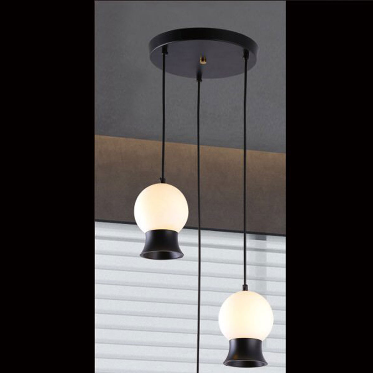 Đèn Thả 3 quả cầu thuỷ tinh trắng đục MD8011-3 Ø250xH1500