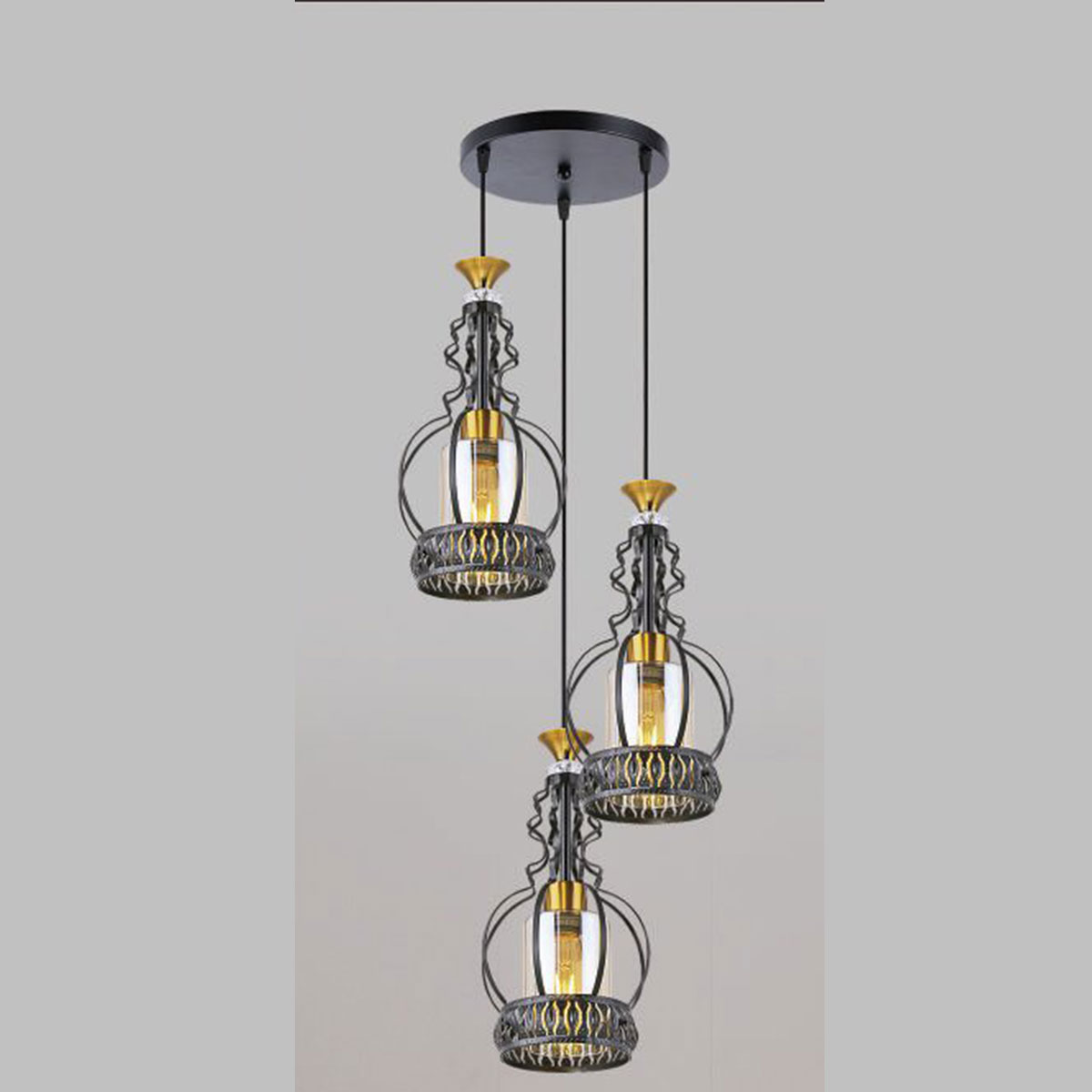 Đèn Thả 3 lồng đèn phong cách bán cổ điển DY4069/3 BK Ø320xH1000