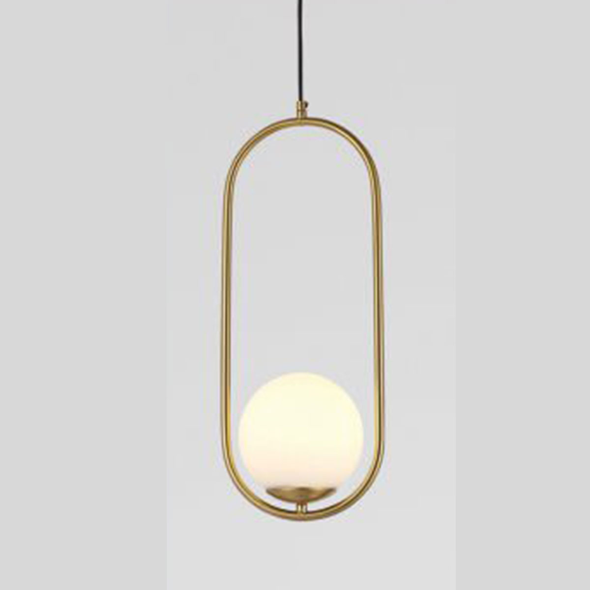 Đèn Thả đơn quả cầu thuỷ tinh trong hình oval vàng cao 53cm D7011 GD Ø200