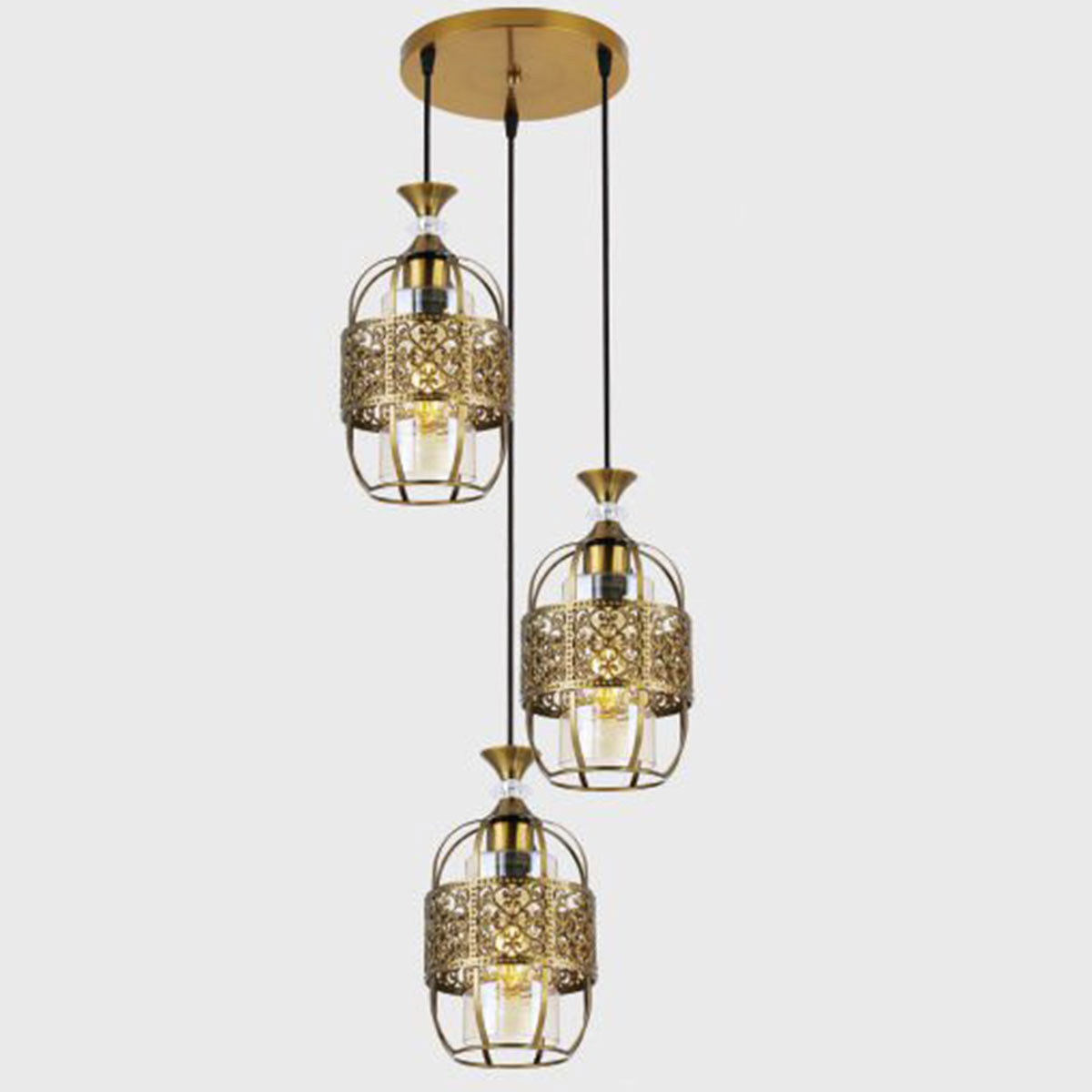 Đèn Thả Bàn Ăn 3 lồng sắt họa tiết phong cách indochine DY4013/3 GAB Ø320xH1000