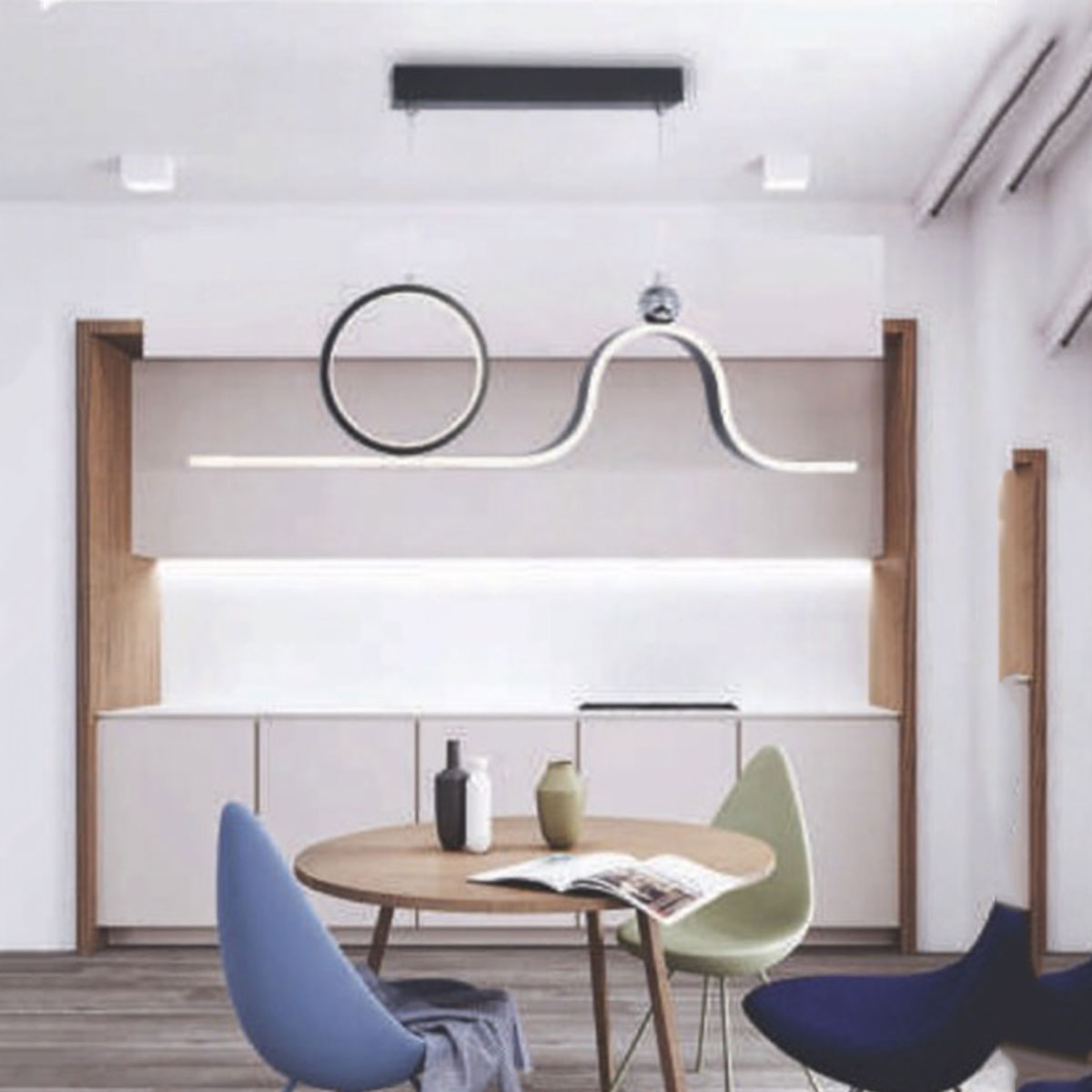 Đèn Thả led ngang uốn lượn + 1 vòng tròn led TL-3200/700 BK L700xH1200