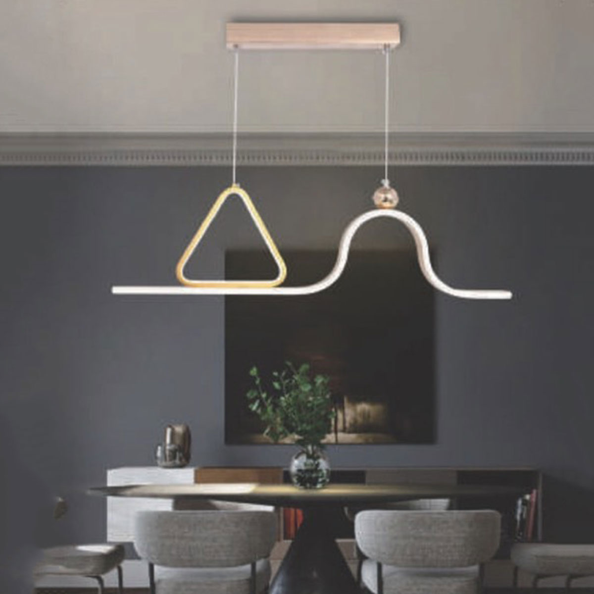 Đèn Thả Bàn Ăn uốn lượn và 1 tam giác TL-3201/700 GD L700xH1200