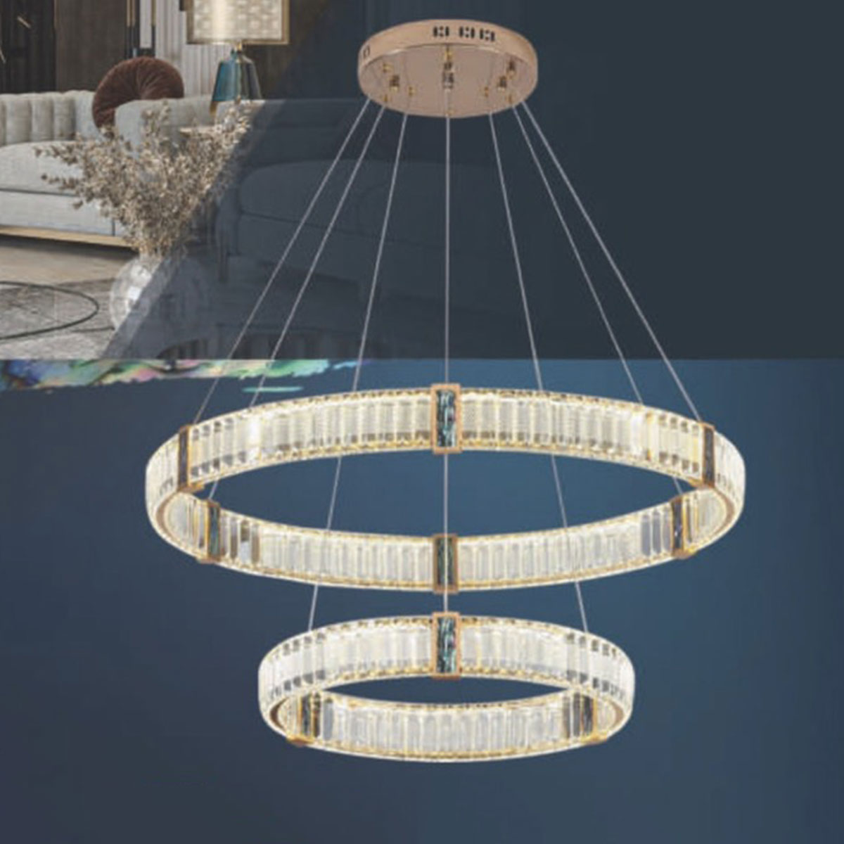 Đèn Thả 2 vòng pha lê K9 TPL-81028/6+4 Ø600-400