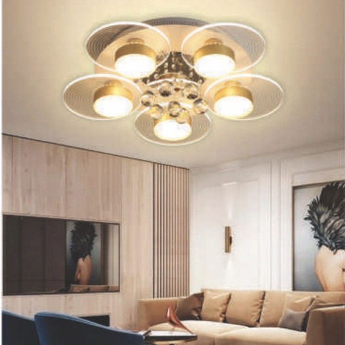 Đèn áp trần LED 5 vòng tròn có pha lê ML-7701/5 Ø650