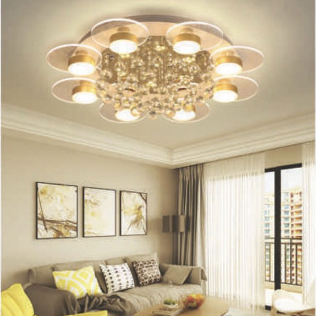 Đèn áp trần LED 8 cánh hoa pha lê ở giữa ML-7701/8 Ø800