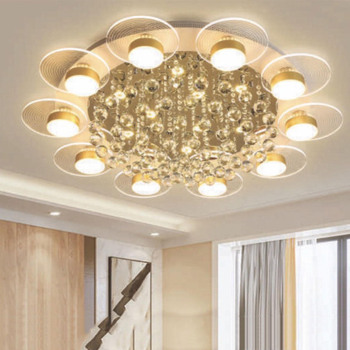 Đèn áp trần pha lê LED 10 vòng tròn ML-7701/10 Ø1000