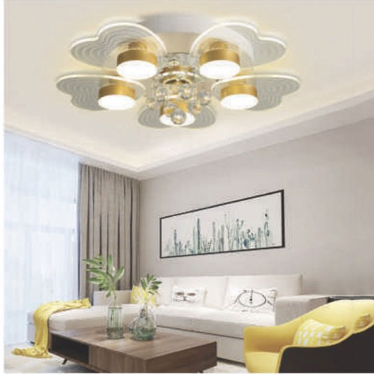 Đèn áp trần LED 5 trái tim có pha lê ML-7706/5 Ø650