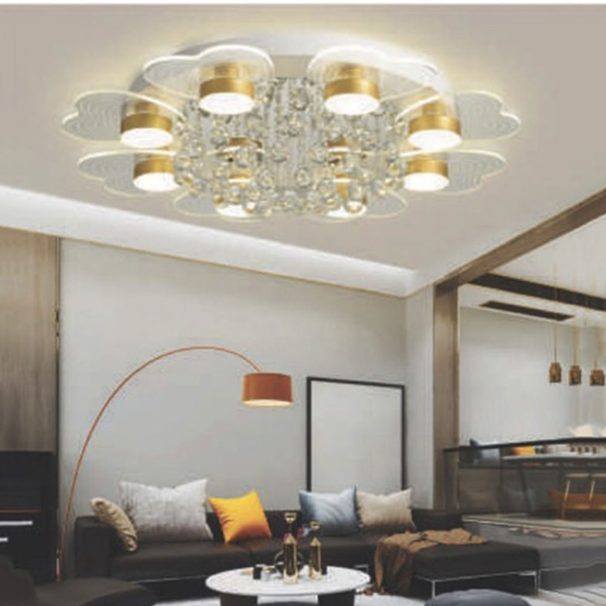 Đèn áp trần LED 8 tái tim có pha lê ML-7706/8 Ø800