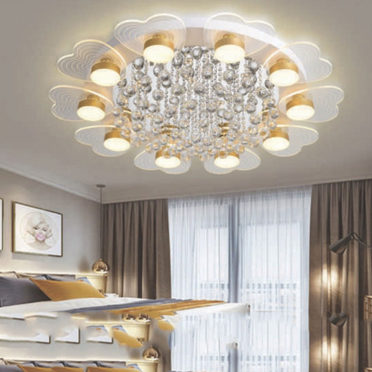 Đèn áp trần LED hình 10 trái tim có pha lê ML-7706/10 Ø1000