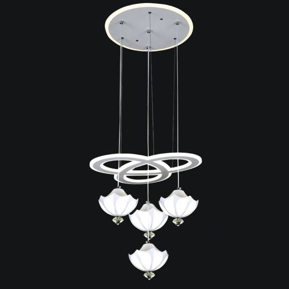 Đèn Thả Bàn Ăn led hình 4 chiếc dù nhỏ led 3 màu T-884/4+1 Ø380xH1200