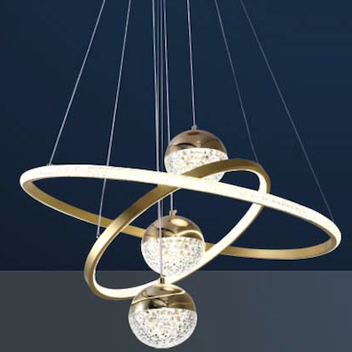 Đèn Thả Led 3 màu 2 vòng tròn vàng + 3 quả cầu T-1033 Ø600-350xH1000