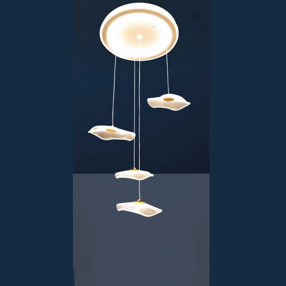 Đèn Thả Bàn Ăn 4 lá sen led 3 màu T-1030 Ø470xH1000