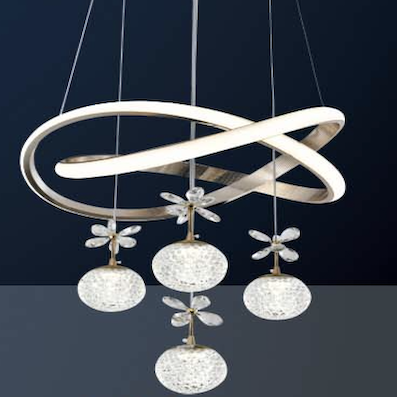 Đèn Thả led uốn lượn nghệ thuật + 4 quả cầu T-6560 Ø400xH1000