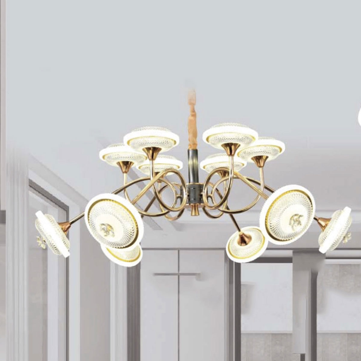 Đèn Chùm 12 đèn thủy tinh led 3 màu đường kính 94cm T-1559/6+6 Ø940xH1000