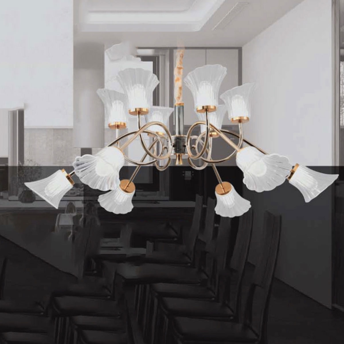 Đèn Chùm 12 bông hoa thuỷ tinh T-1579/12 Ø980xH1000